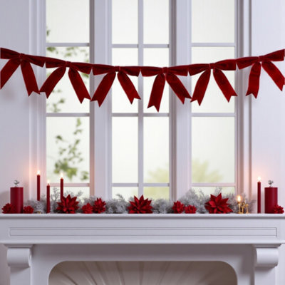1.8M Luxury Velvet Red Bow Garland - image 1