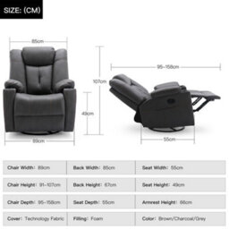 More4Homes Afton Fabric Recliner Rocking Swivel Gaming Cinema Lounge Sofa Chair Charcoal - thumbnail 9