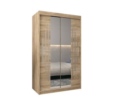 Arte Classy York I Mirrored Sliding Door Wardrobe With Shelves And Hanging Rails In Oak Sonoma (H)2000mm (W)1200mm (D)620mm - image 1