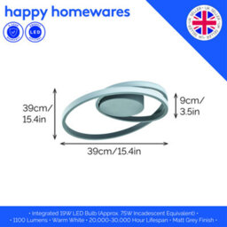 Happy Homewares Modern Single Loop Strip Flush Led Powered Ceiling Light Fitting In Matt Grey - thumbnail 5