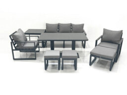 Fimous 8 Seater Aluminium Outdoor Garden Furniture Set With Adjustable Rising Lifting Dining Table 3 Footstool Side Table - thumbnail 2