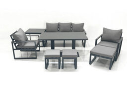 Fimous 8 Seater Aluminium Outdoor Garden Furniture Set With Adjustable Rising Lifting Dining Table 3 Footstool Side Table - thumbnail 1