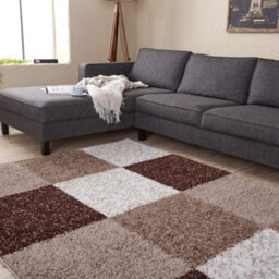 The Rugs Brown And Ivory Soft Checkerboard Design Fluffy Shaggy Rugs And Runners High Pile Living Room Kitchen Hallway 381 - thumbnail 5