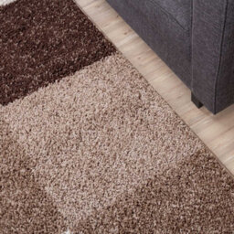 The Rugs Brown And Ivory Soft Checkerboard Design Fluffy Shaggy Rugs And Runners High Pile Living Room Kitchen Hallway 381 - thumbnail 8