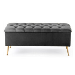 180Cm Amara Chesterfield Ottoman Storage Bench With Legs, Steel Grey Plush Velvet Upholstered End Of Bed Shoe Footstool Seat