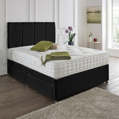 Dining Tables Zanzibar Headboard Divan Set , 2 Drawer On Same Side With Sprung 1500 Comfort Mattress - Damask Fabric Black - Double - image 1