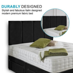 Dining Tables Zanzibar Headboard Divan Set , 2 Drawer On Same Side With Sprung 1500 Comfort Mattress - Damask Fabric Black - Double - thumbnail 3