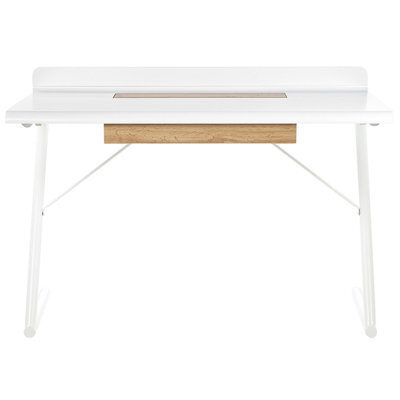 Beliani Office Desk 120X60 Cm White And Light Wood With Metal Legs - image 1