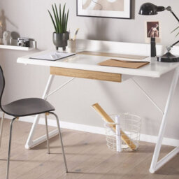 Beliani Office Desk 120X60 Cm White And Light Wood With Metal Legs - thumbnail 2