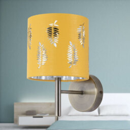 First Choice Lighting Set Of 2 Brea - Antique Brass Wall Lights With Ochre Fern Shades - thumbnail 4