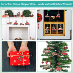 Neel Blue Car Design Wooden Christmas Tree Ornaments - 12Pcs - thumbnail 8