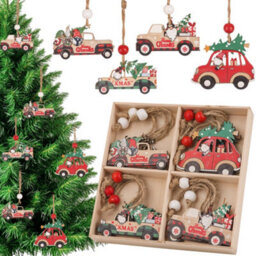 Neel Blue Car Design Wooden Christmas Tree Ornaments - 12Pcs