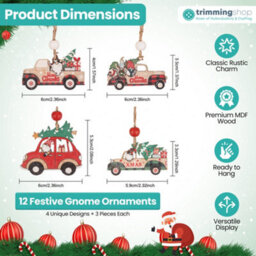 Neel Blue Car Design Wooden Christmas Tree Ornaments - 12Pcs - thumbnail 2