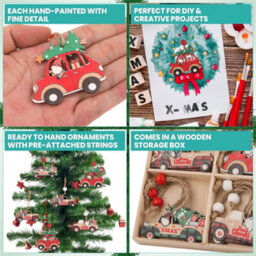 Neel Blue Car Design Wooden Christmas Tree Ornaments - 12Pcs - thumbnail 7