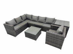Fimous Rattan Garden Furniture Patio Furniture Sets With Corner Sofa Chair Square Coffee Table Side Table Dark Grey Mixed - thumbnail 1