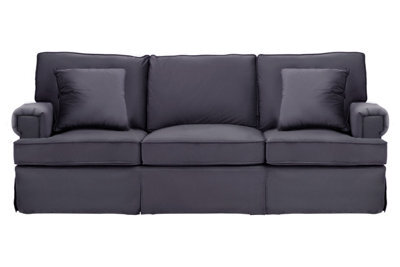 Orsina Three Seat Black Velvet Sofa, Black Velvet Upholstery With Key Style Padded Arms, Wooden Base 3 Seater Sofa - image 1