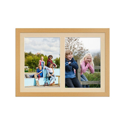 AK Frames 20X14 Country Pine Modern Multi Photo Frame With Ivory Mount - Holds 2 Apertures (2X) A4 Photos - image 1