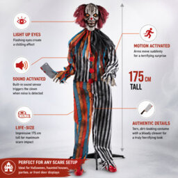 Boland Halloween Standing Clown Butcher Decoration 175Cm With Led Eyes, Sound & Motion - thumbnail 2