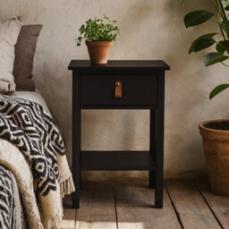 Wyld Haus Wildberry Matt Black Bedside Table With Drawer And Leather Handle - thumbnail 2