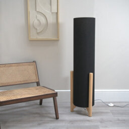 Valuelights Henry Wooden Oak Effect Midi Floor Lamp With Charcoal Grey Cylinder Shade - Led Bulb Included - thumbnail 3