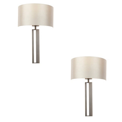 2 Pack Brushed Bronze Slotted Wall Light & Mink Satin Half Shade - Dimmable - image 1
