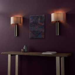 2 Pack Brushed Bronze Slotted Wall Light & Mink Satin Half Shade - Dimmable - thumbnail 4