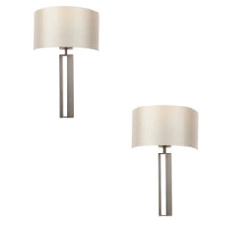 2 Pack Brushed Bronze Slotted Wall Light & Mink Satin Half Shade - Dimmable - thumbnail 1