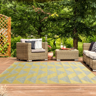 Loomed Yellow Grey Geometric Flatweave Indoor Outdoor Rug 120X170Cm - image 1