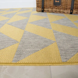 Loomed Yellow Grey Geometric Flatweave Indoor Outdoor Rug 120X170Cm - thumbnail 4
