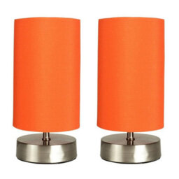 2X Touch Orange Table Lights Bedside Lamps Living Room Lampshade Bedroom Reading Light - thumbnail 1