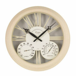 Cream Exeter Wall Clock With Thermometer & Hygrometer - Battery Powered Indoor Or Outdoor Quartz Clock With Roman Numerals - thumbnail 2
