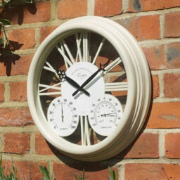 Cream Exeter Wall Clock With Thermometer & Hygrometer - Battery Powered Indoor Or Outdoor Quartz Clock With Roman Numerals - thumbnail 1