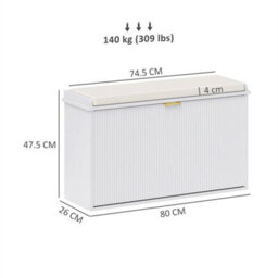 Shoe Storage Bench With Cushion Flip-Drawer 80X26X47.5Cm White - thumbnail 2