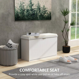 Shoe Storage Bench With Cushion Flip-Drawer 80X26X47.5Cm White - thumbnail 5