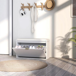Shoe Storage Bench With Cushion Flip-Drawer 80X26X47.5Cm White - thumbnail 4