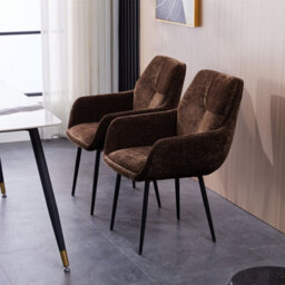 Padded Dining Chair Set Of 2, Chenille Fabric Vanity Armchair With Metal Frame For Living Room, Bedroom - Max Load 150 Kgs - thumbnail 6