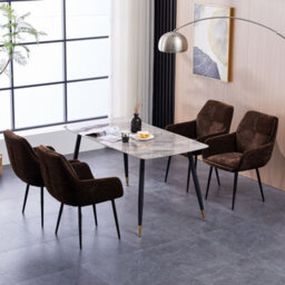 Padded Dining Chair Set Of 2, Chenille Fabric Vanity Armchair With Metal Frame For Living Room, Bedroom - Max Load 150 Kgs - thumbnail 7