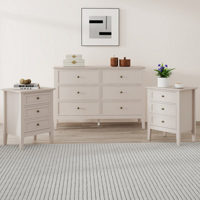 Melody Maison Large 6 Drawer Chest Of Drawers And Pair Of 3 Drawer Bedside Tables - Rowley Taupe Grey Range - image 1