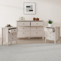 Melody Maison Large 6 Drawer Chest Of Drawers And Pair Of 3 Drawer Bedside Tables - Rowley Taupe Grey Range - thumbnail 3