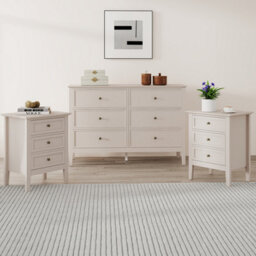 Melody Maison Large 6 Drawer Chest Of Drawers And Pair Of 3 Drawer Bedside Tables - Rowley Taupe Grey Range - thumbnail 2