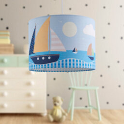 First Choice Lighting Sailing Boats Scene - Blue 25Cm Easy Fit Pendant Fabric Shade - thumbnail 2