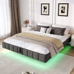 Matteo Double Floating Bed Frame With Hydraulic Storage & Smart Rgb Led Lights - Grey - thumbnail 5