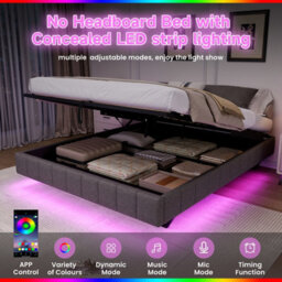 Matteo Double Floating Bed Frame With Hydraulic Storage & Smart Rgb Led Lights - Grey - thumbnail 7