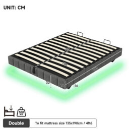 Matteo Double Floating Bed Frame With Hydraulic Storage & Smart Rgb Led Lights - Grey - thumbnail 9