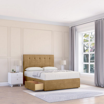 "Sloomy 4Ft Highbury Divan Bed Base Mink Plush ,2 Drawers & 26"" Struts Headboard - Small Double" - image 1