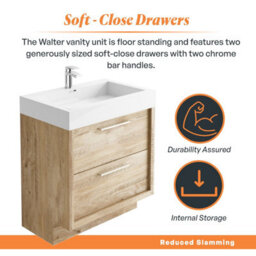 Plum&clay Walter Light Bare Wood Floor Standing Bathroom Vanity Unit With Polymarble Resin Basin (W)750mm - thumbnail 4