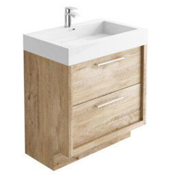 Plum&clay Walter Light Bare Wood Floor Standing Bathroom Vanity Unit With Polymarble Resin Basin (W)750mm - thumbnail 2
