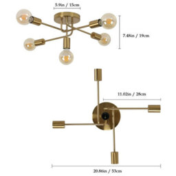 Golden Branch 5 Light Chandelier , Retro E27 Metal Ceiling Light For Home And Bar - thumbnail 2