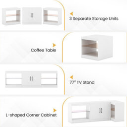"Gainoom Modular Tv Stand For 85"" Tvs White 3-In-1 Entertainment Center 3-Piece Modern Media Console Cabinets" - thumbnail 7