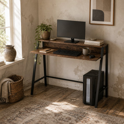 Wyld Haus Lune 100Cm Rustic Brown Compact Writing Desk With Integrated Storage Shelves - image 1